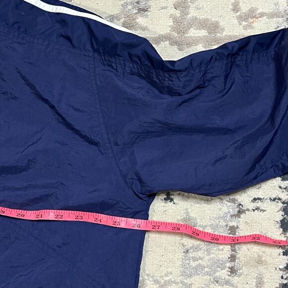 Vintage ADIDAS Pullover Men Anorak Jacket Windbreaker Navy Hood XL Stripes Lined - Picture 6 of 11